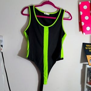 *HOT* Spandex Body Suit; Neon and Black; Back is solid black.